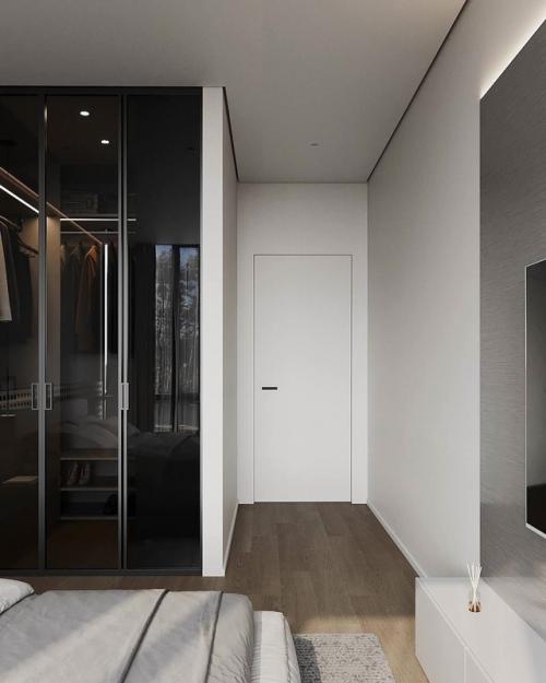 Стильная спальня с гардеробной и акцентной стеной. 05