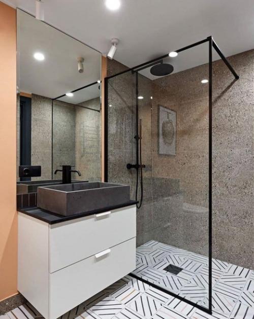 Персиковый цвет. В интерьере ванной комнаты. 02