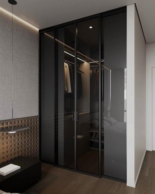 Стильная спальня с гардеробной и акцентной стеной. 06