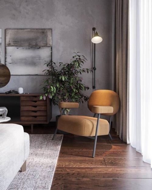 Однушка с характером: бетон, тёмные оттенки и розовые акценты. 06