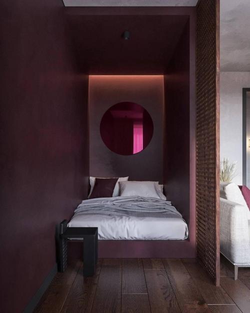 Однушка с характером: бетон, тёмные оттенки и розовые акценты. 07