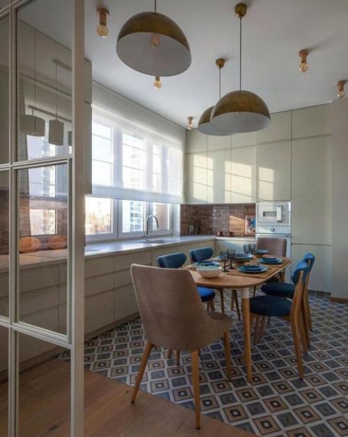 Теплая цветовая гамма для оформления кухни - гостиной в загородном доме. 04