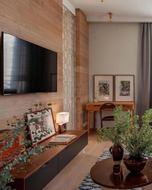 Теплая цветовая гамма для оформления кухни - гостиной в загородном доме. 06