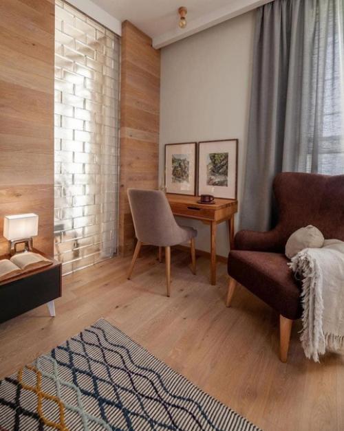 Теплая цветовая гамма для оформления кухни - гостиной в загородном доме. 05