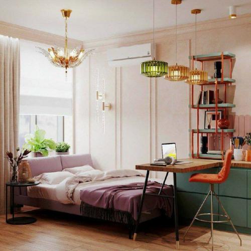 Интерьер яркой студии в стиле нео Мемфис. 01