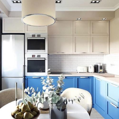 Светло-голубые оттенки в интерьере кухни. 05