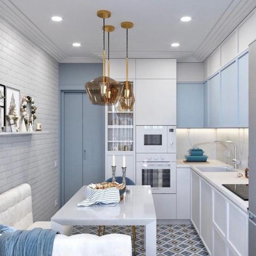 Светло-голубые оттенки в интерьере кухни. 02