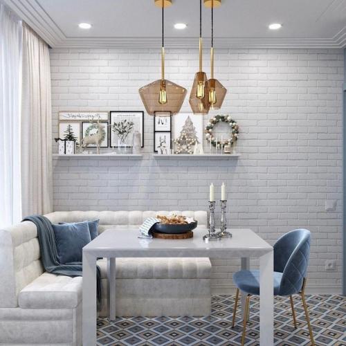 Светло-голубые оттенки в интерьере кухни. 03