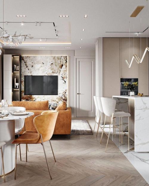 Стильная, современная кухня в бежевом цвете. 02