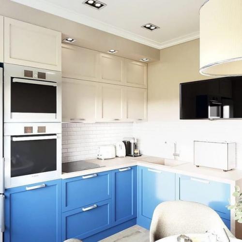 Светло-голубые оттенки в интерьере кухни. 06