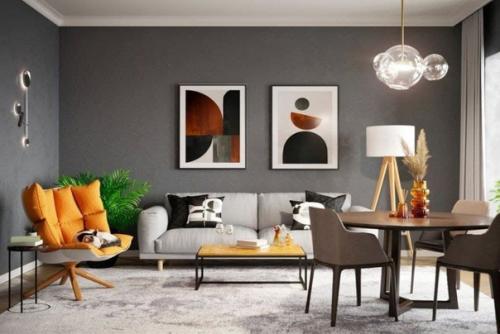 Гостиная с ярко-желтыми акцентами. 01