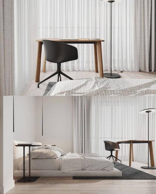 Светлый, минималистичный интерьер комнаты. 06