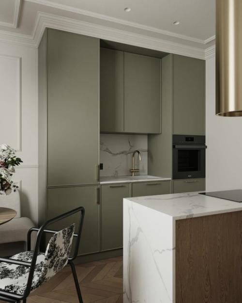 Кухня - гостиная в оливковых тонах. 01