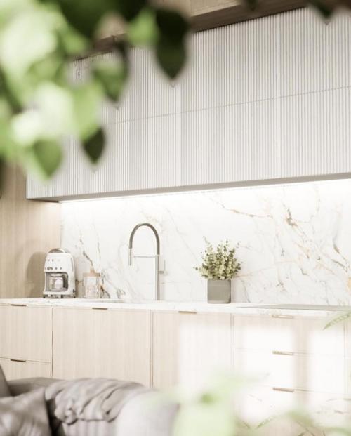 Современная кухня, которую объединили с гостиной. 02