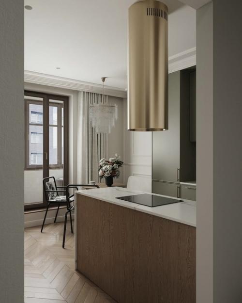 Кухня - гостиная в оливковых тонах. 04