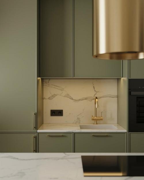 Кухня - гостиная в оливковых тонах. 03