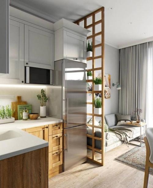 Кухня - гостиная оформленная в натуральных тонах. 04