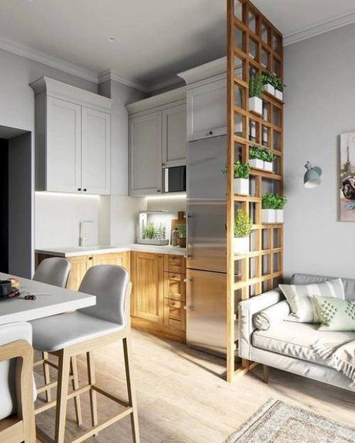 Кухня - гостиная оформленная в натуральных тонах. 02