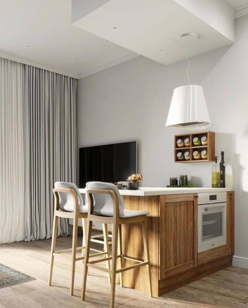 Кухня - гостиная оформленная в натуральных тонах. 01