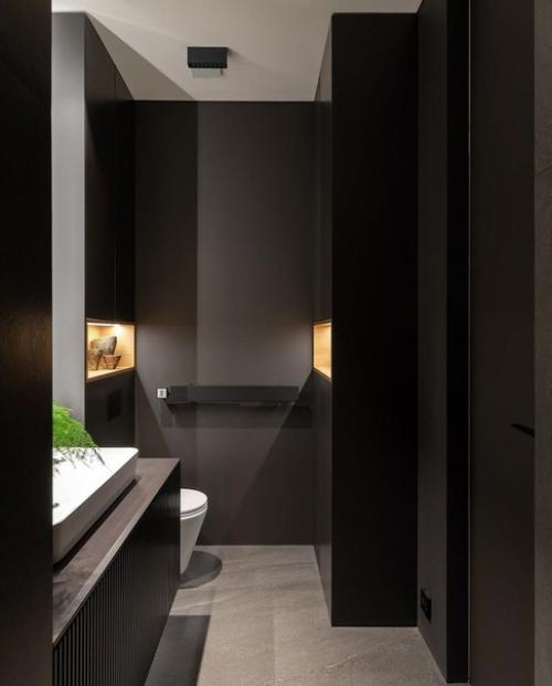 Открытое пространство квартиры в темных оттенках. 04