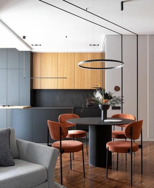 Открытое пространство квартиры в темных оттенках. 03