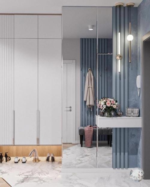 Нежно-голубые оттенки на кухне. 05