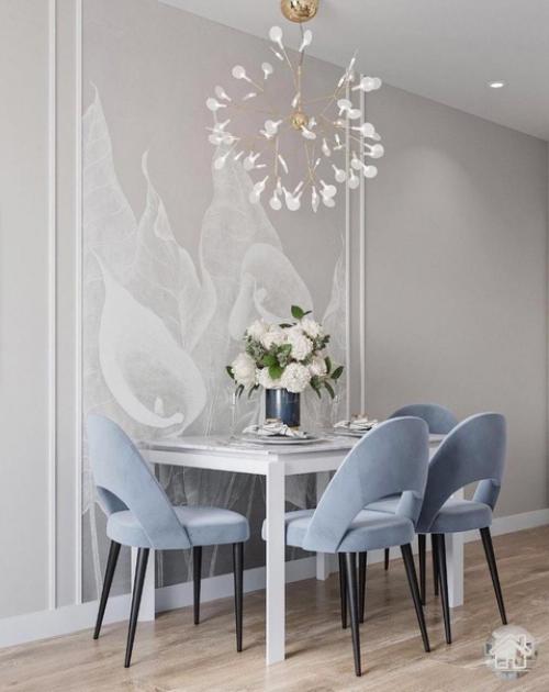 Нежно-голубые оттенки на кухне. 06