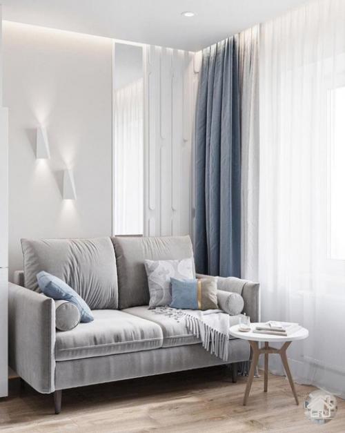 Нежно-голубые оттенки на кухне. 03