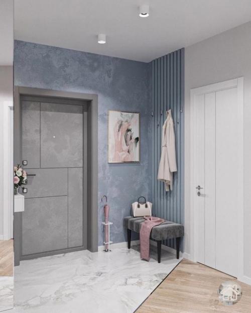 Нежно-голубые оттенки на кухне. 09