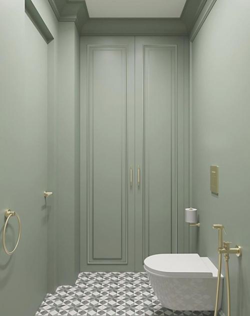 Очень понравился такой выбор цвета для ванной комнаты.