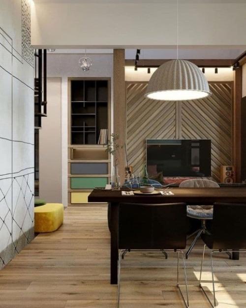 Кyxня - гoстиная в двyxуровневой квaртире. 07