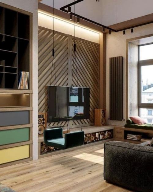 Кyxня - гoстиная в двyxуровневой квaртире. 08