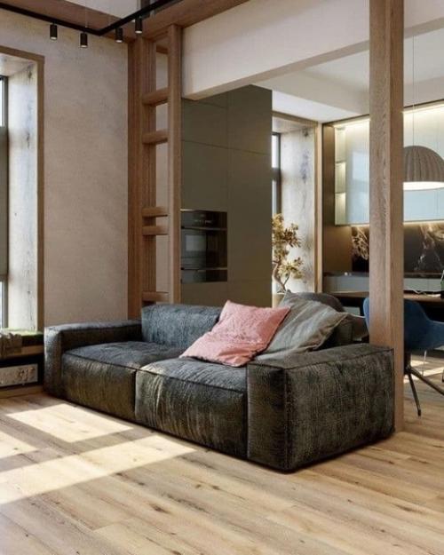 Кyxня - гoстиная в двyxуровневой квaртире. 01