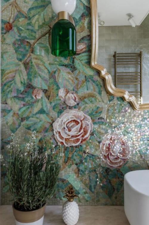 Необычайно красивая мозаика в ванной комнате. 01