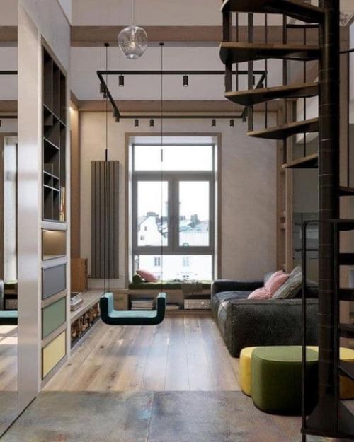 Кyxня - гoстиная в двyxуровневой квaртире. 04