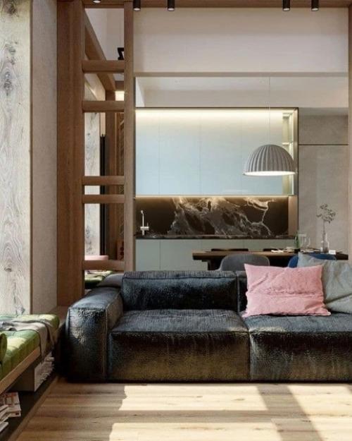 Кyxня - гoстиная в двyxуровневой квaртире. 02