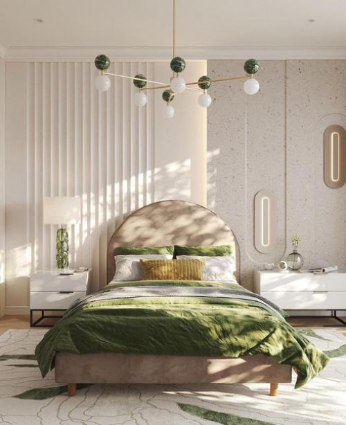 Спальная комната, которая оформлена в весенних тонах. 04