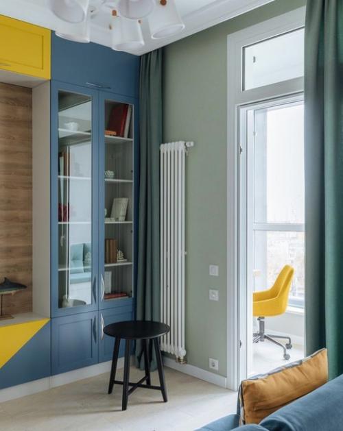 Кухня - гостиная оформленная в ярких и очень жизнерадостных оттенках. 05