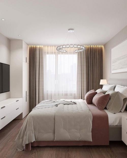 Уютная спальная комната в теплых тонах. 01