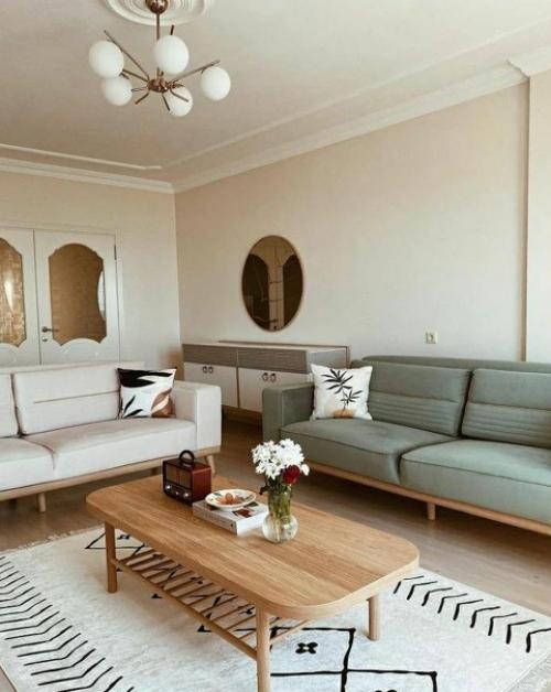 Теплые оттенки в гостиной.