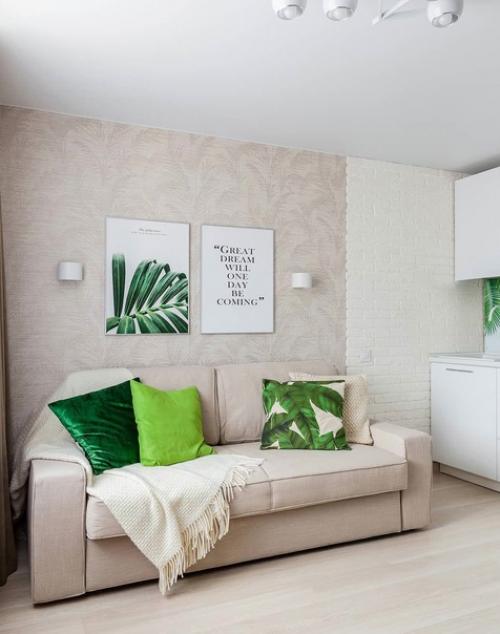 Кухня - гостиная в светлых тонах. 03