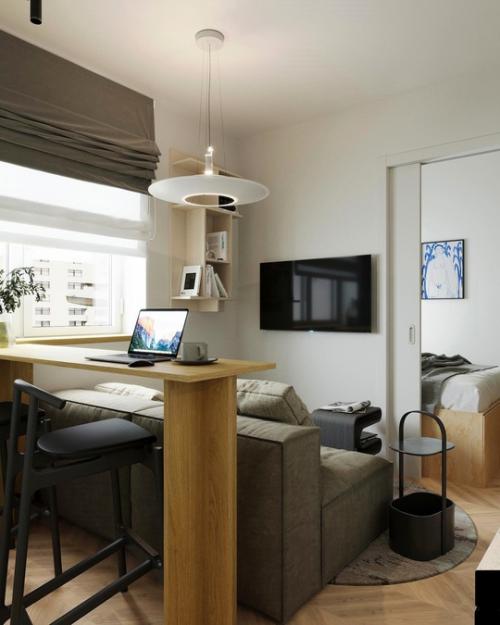 Крутой вариант для размещения всего необходимого в небольшой однушке. 03