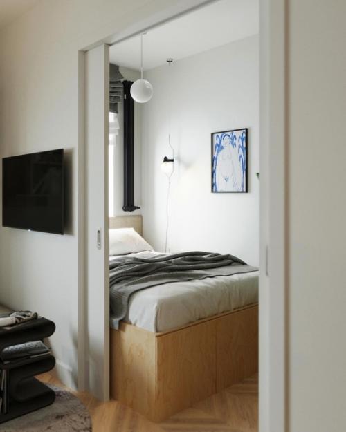 Крутой вариант для размещения всего необходимого в небольшой однушке. 07