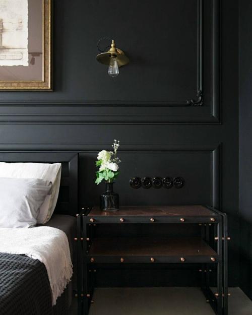 Черный в спальне.  Стильные варианты для вашего вдохновения. 07