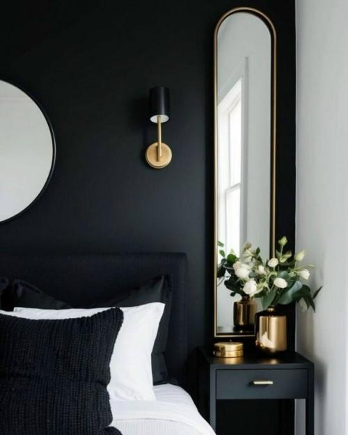 Черный в спальне.  Стильные варианты для вашего вдохновения. 01