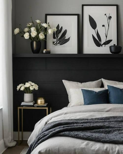 Черный в спальне.  Стильные варианты для вашего вдохновения. 05