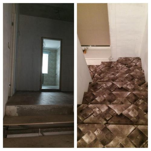 Временно Одели временную лестницу в ковролин. 01