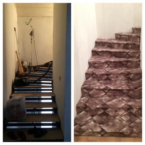 Временно Одели временную лестницу в ковролин. 02