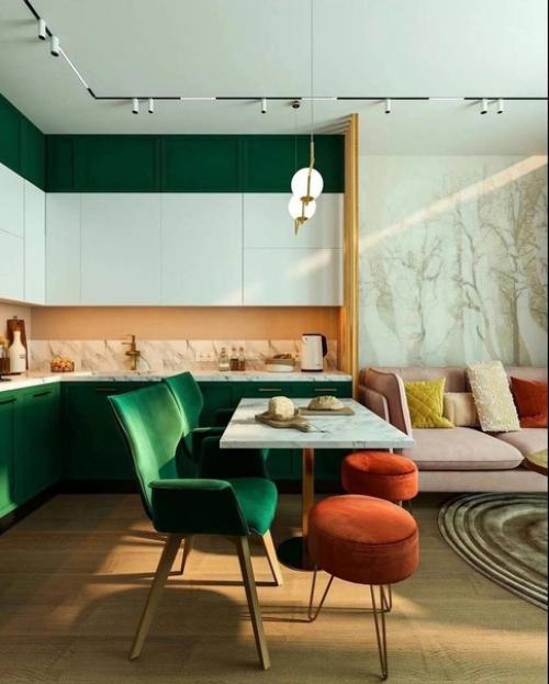 Ярко зеленые акценты на кухне. 01