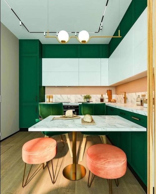 Ярко зеленые акценты на кухне. 02